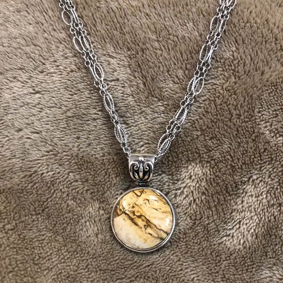 BARSE Sterling Silver Agate Pendant w/ Triple Strand Open Link Necklace NWT - Picture 1 of 8